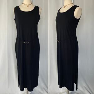 Vintage Maxi Dress Size 10 Black Solid Sleeveless Side Slit Minimal Boho 90s Y2K